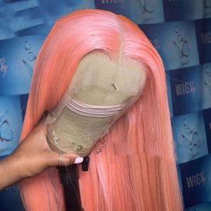 Brazilian Pink Straight Wig Lace Front Human Hair for Women Transparent Lace Frontal Wig Black Pink Wigs