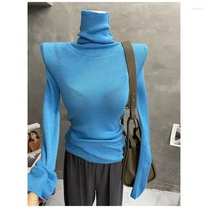 Mulheres Camisetas Atacado Base Slim Mulheres Outono Crop Top Turtleneck Alta Stretch Manga Longa Básico Simples Skinny Camisa Sólida