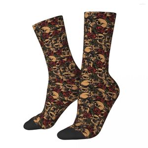 Herrensocken für alle Jahreszeiten, Totenkopf und Rosen, Zucker, Harajuku, superweiche Crew, lustige Strümpfe für Männer und Frauen, Geburtstagsgeschenk