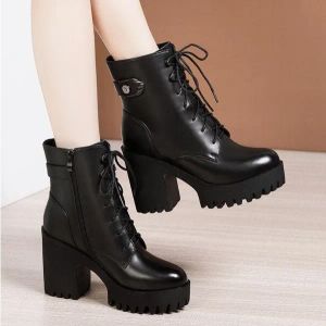 Women Boots Black Platform أحذية سيدة Womens 8cm 10cm Boot Leather Shoe Shoeleds Simple Size 35-43 02