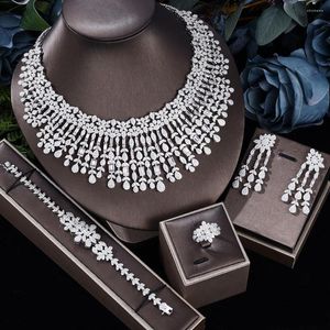 Conjunto de brincos de colar branco zircônia cúbica 4 peças luxuoso dubai joias de declaração de casamento para noivas