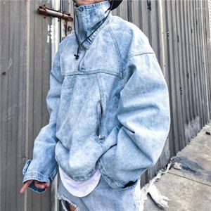 Giacche da uomo Giacca di jeans oversize stile giapponese Moda Collo alto Causale Allentato Hip Hop Street Felpe con cappuccio Abbigliamento maschile