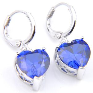 10PRS Luckyshine العلامة التجارية الجديدة تدوير أقراط على شكل قلب الأزرق Topaz Gems Silver Zircon أقراط Jewellery231H