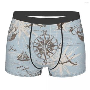 Unterhose Neuheit Boxer Sea Map Nautical Shorts Höschen Slips Herrenunterwäsche Segelyachten Rout Mittlere Taille für Männer Übergröße