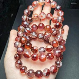 Link Bracelets Natural Red Fire Quartz Hematoid Bracelet Round Bead Crystal Reiki Healing Stone Fashion Jewelry Gift 1PCS 12MM