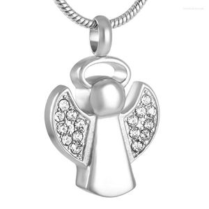 Ожерелья с подвесками IJD9129, удерживающие хрустальное крылышко, ювелирные изделия для кремации маленькой феи - нержавеющая сталь 316L, ожерелье с мемориальной урной человека, ожерелье с прахом