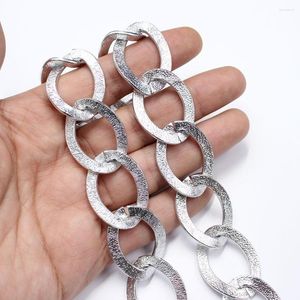 Keychains APDGG 1 Meter 33mm Silver Plated Aluminum Circle Copper Fashion Bezel Set Chain Paperclip Neck Pearl Necklace Making DIY