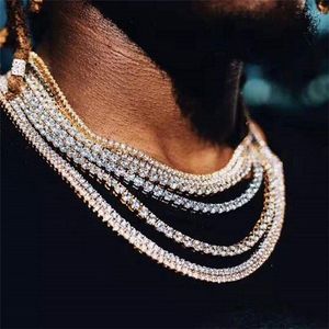 Designer Catene Collane Gioielli Hiphop da uomo Diamante Una fila Catena da tennis Collana Hip Hop 3mm 4mm Argento Oro rosa Cristallo Fasion Stile di lusso Buon regalo