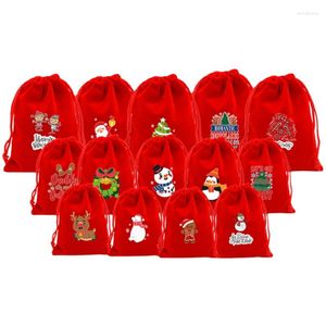 Gift Wrap 50pcs/lot Red Velvet Christmas Theme Bag 9x12cm 13x18cm For Candy Packaging Precious Jewelry Storage