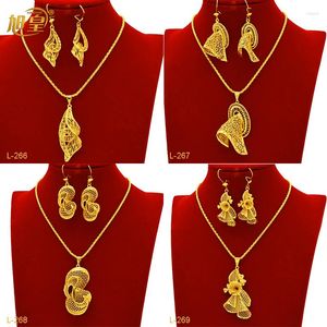 Colar brincos conjunto africano nupcial 2 pçs pingente jóias banhado a ouro dubai feminino casamento colar brincos jóias presentes de festa