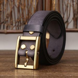 Belts 3.8CM Thick Pure Cowhide High Quality Genuine Leather For Men Strap Male Copper Brass Buckle Vintage Jeans Cowboy Cintos