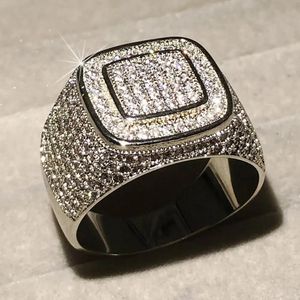 Anello solitario Lusso Hip Hop Micro Pave Sona Pietre di diamanti Tutti ghiacciati Bling Grandi anelli in argento sterling 925 per uomo Gioielli regalo 231007