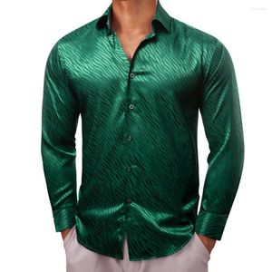 Herren-Freizeithemden, Luxus für Männer, Seidensatin, grüne Streifen, Langarm, Slim-Fit, männliche Blusen, Trun-Down-Kragen, Tops, atmungsaktive Kleidung