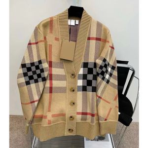 Inverno outono mulheres designer treliça padrão cardigan camisola casaco de lã misturada mulher malhas senhoras de malha superior com decote em v manga longa tamanho europeu