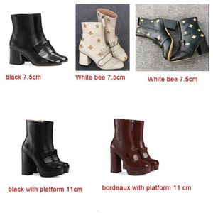 Womens Boots Designer Platform Ankle Boot With Fringe Snow Boots Marmont Booties High Heels Bee Boot Real Leather Winter Shoes EU42 NO29