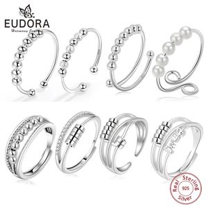 Anello solitario Eudora Argento sterling 925 Ansia per le donne Accessorio per il rilascio dello stress Fede nuziale classica Anti rotazione Regalo 231007