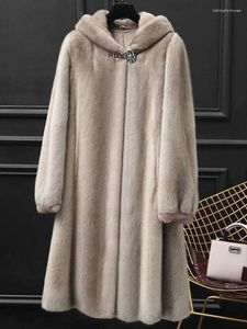 Women's Fur Winter Faux Jacket Teddy Coat Mid-Length Solid Hooded Warm Mink