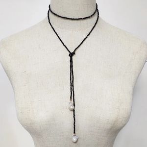 chokers الملحقات اللؤلؤة قلادة النساء الطويلات الكريستال الخرز سترة طوق قلادة 20 ملم الباروك اللؤلؤ قلادة المجوهرات 231007