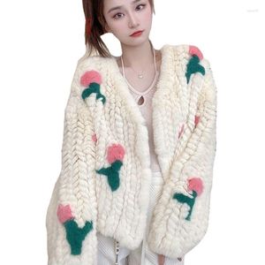 Women's Fur 2023 Autumn Winter Solid Color Coat Short Young Fashion Flower