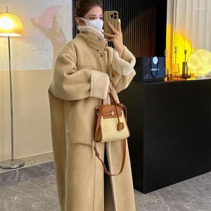 Women's Fur Women Imitation Coat 2023 Winter Long Over-the-Knee Thickened Lamb Wool Warm Outwear Loose Stand Collar Casual Parkas