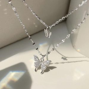 Pendant Necklaces Korean Shiny Butterfly Necklace For Women Ladies Exquisite Double Layer Clavicle Chain Girl Party Jewelry Gifts