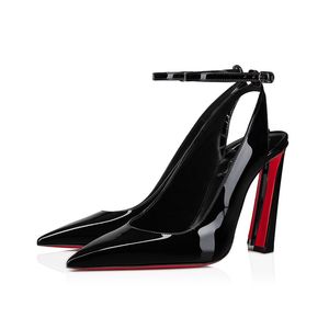 Patent Calf leather 100mm Pumps ankle strap slanted Heels pointed toe High sandals women's Luxury Designer Slip-on Evening Party fashion shoes factory footwear