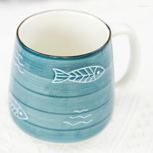 Mugs Retro Creative Hand-painted Ceramic Water Cup Sky Blue Business Office Couple Milk Coffee