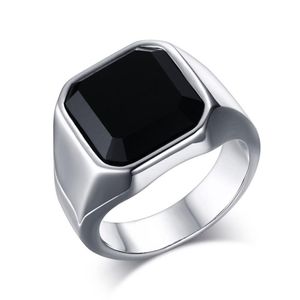 Edelstahl hohe polierte schwarze Achate Herren Ring Mode Schmuckringe Accessoires Silber Größe 8-12276z