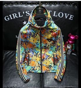 spring men's pluze size desinger jacket men's European printed Graffiti Splicing jacket top hooded youth casual outwear jacket top men clothing 4XL