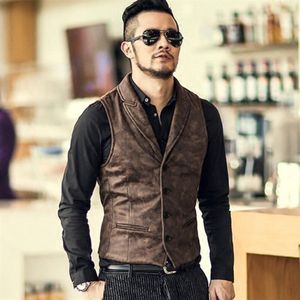 Gilet casual in pelle scamosciata da uomo, caldo senza maniche, caldo cappotto retrò vintage per l'autunno inverno marrone nero234H