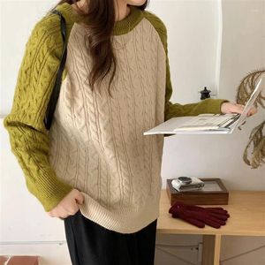 Womens Sweaters Colorblock Contrast Patchwork Twisted Knit Loose Pullover Sweater Women Fall Winter Autumn Knitted Top Fashion Casual