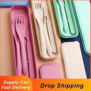 Spoons Wheat Straw Cutlery Set Travel Portable Box Fork Spoon Knife Kitchen Tableware Dishes Sets Dinnerware Steak