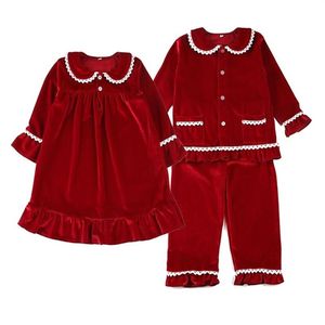 Boutique Fashion Velvet Fabric Toddler Sleep Suit Christmas Baby Pyjamas Set Lace Girls Sleepwear 210913275S