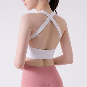 Yoga Outfit 2023 Women High Support Sports Bra Sexy Back Cross Hollow Out Fitness Outdoor Running Training Vest Tops With Chest Pad