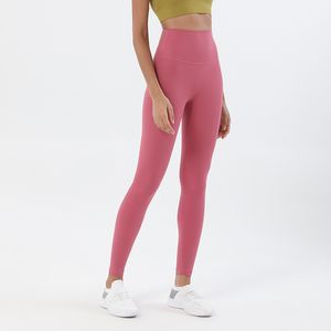 Designer-Yoga-Leggings für Damen, hohe Taille, Ausrichtung, Sport-Outfit, einfarbig, Fitnessstudio, Leggings, elastische Fitness, Damen-Overall, volle Strumpfhose, Training, Mädchen, Jogger, Laufen