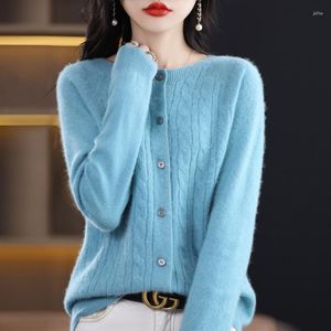 Suéter feminino primavera feminino o-pescoço cashmere merino lã suéter mulheres malha cardigan torcido malhas soltas tops