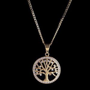 Collana con ciondolo albero della vita ghiacciato placcato oro 14 carati Micro pavimenta zirconi cubici diamanti Rapper Singer accessori226U