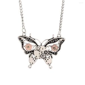 Anhänger Halsketten RechicGu Vintage Silber Überzogene Schmetterling Uhr Uhr Hand Getriebe Zahnrad Steampunk Kette Halskette Schmuck Mann Mode Hals