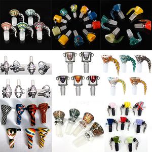 New 11 style 14mm 18mm Ox Horn Stem Glass Bowl Hookah Accessories Male Joint Handle Beautiful Slide Bowls Piece For Tobacco Bongs Water Pipes Dab Rigs