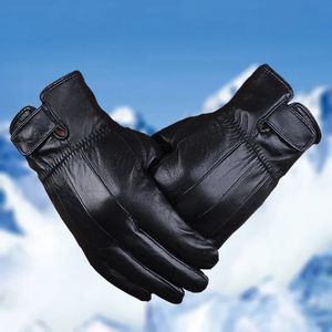 5本の指の手袋の男性はミトン本革の手袋本物の革の黒い手袋をは厚い綿冬の屋外ライディンググローブ暖かいミトン231007