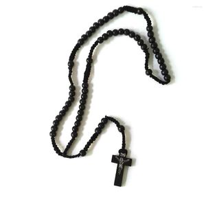 Ожерелья с подвесками, модное ретро-стиль для мужчин и женщин, католический Христос, деревянные четки из бисера, тканое ожерелье из веревки с крестом