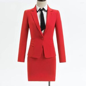 Tvådelt klänning formella damer röda blazer kvinnliga affärsdräkter med uppsättningar arbete bär kontor enhetlig mörkblå 2-delad stor kjoljacka
