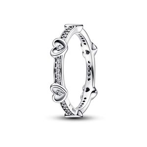 High quality 100% 925 Sterling Silver fit pan Dora Ring Jewelry Radiant Sparkling Hearts Ring For Women