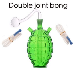 Großhandel Mini-Panzerabwehrgranate Shisha Grün Bunte Doppelverwendung Glasölbrenner Dab Rig Bong mit zwei Silikonschläuchen und 10 mm männlicher Rauchschale