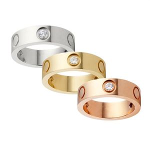 Moda amor banda anéis para mulheres acessórios de aço inoxidável masculino luxo jóias casal noivado ouro rosegold cristal casamento 273p