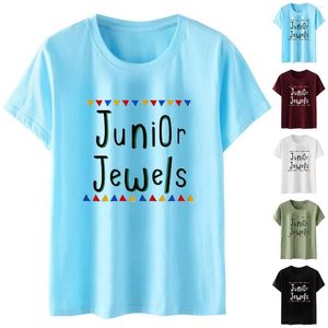 Kvinnors blusar grafiska skjortor Junior Solid Color Short Sleeve Fashion T Shirt In Letter Print Mock Neck Blus Top