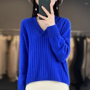 Kadın Sweaters Kadın Sonbahar Kış Kış Kırışma Kıyısı Kadın Jumper Uzun Kollu Vık Giysileri Yünlü Örme Üstler Bluz