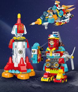 Montessori Toys Cartoon Build Blocks Space War Car 6in1 Transformer Robot Minifigures Technik Combat Construction Rymdskepp Toy for Children Christmas Gift