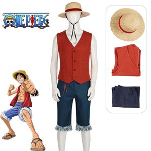 Anime Monkey D. Luffy Cosplay Kostüm Strohhut und Weste Shorts Full Set Uniform Halloween Karneval Party Kostüm für Mencosplay