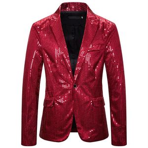 Abiti da uomo Blazer Glitter Paillettes per uomo Performance sul palco Rosso lucido Cantante Giacca da un pezzo 2021 Moda uomo Vestire336F